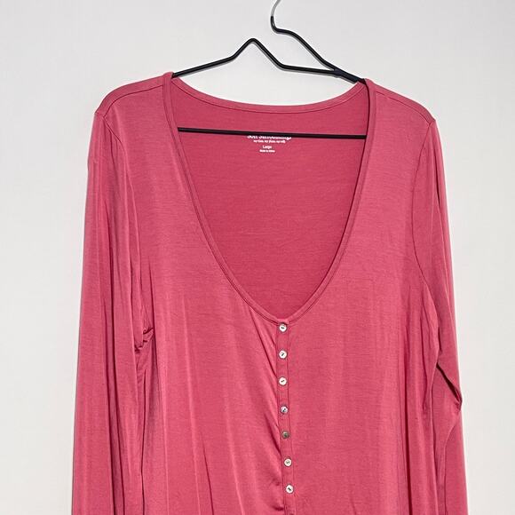 Soft Surroundings Henley Shirt Womens Large Pink Scoop Neck Button Down Knit Top - Picture 7 of 7